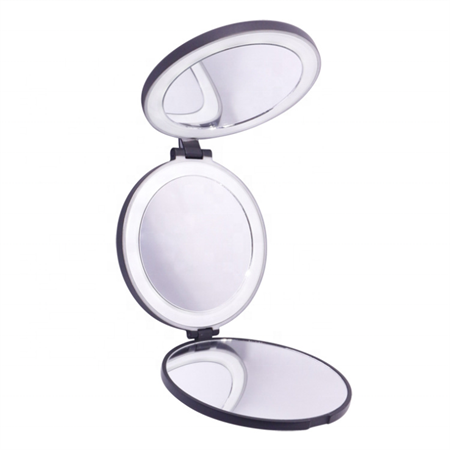 UNIQ Tri-fold Kompakt Rejsespejl med LED (5x og 10x forstørrelse) - Sort