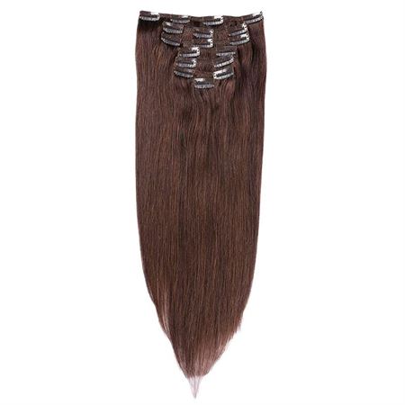 Clip on hair #2 50 cm Mørkebrun