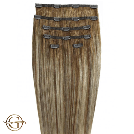 Image of Clip on hair extensions #12/613 Dark Blondmix - 7 sæt - 50 cm | Gold24