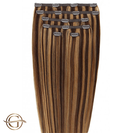 Image of Clip on hair extensions #4/27 Brown/Blonde Mix - 7 sæt - 50 cm | Gold24