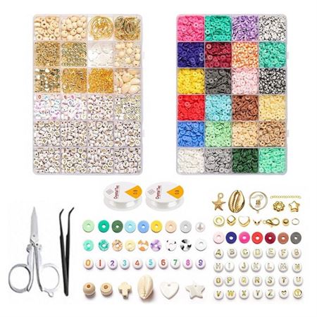 Clay Beads / Heishi Beads Bohemian Kit - KREA DIY Smykkesæt med forsk. perler - 6000 stk