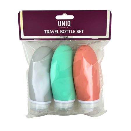 UNIQ Kompakt Rejseflaskesæt 100 ml - 3 stk Genanvendelige og Klembare Plastbeholdere Til Toiletartikler. (u)
