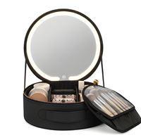 UNIQ Sort LED Makeup‑Spejl med 3‑farvet lys & Praktisk Opbevaring – Travel Vanity Case