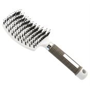 TBC Curved Paddle Brush - Detangling Hårbørste Med Vildsvinehår - Hvid