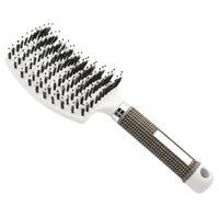 TBC Curved Paddle Brush - Detangling Hårbørste Med Vildsvinehår - Hvid
