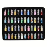 Nail Decoration / Negle Dekoration Kit til manicure med perler, palietter, glitter & diamanter - 48 flasker
