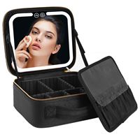 UNIQ Makeup Rejsetaske med LED Lys Spejl - Toilettaske / Kosmetiktaske til alt dit makeup - Sort 