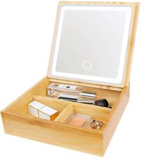 UNIQ 2-in-1 LED spejl smykkeskrin / organizer - Flot æske af bambus til makeup og smykker