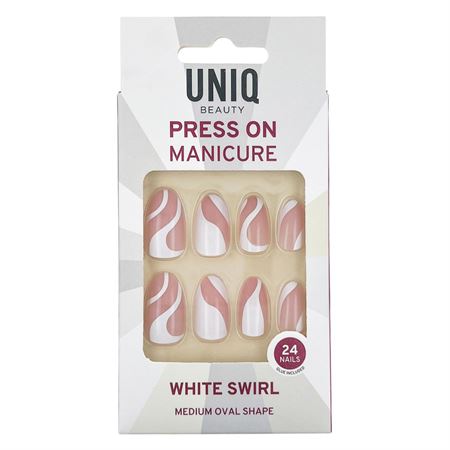 UNIQ Press On Negle med Lim - White Swirl