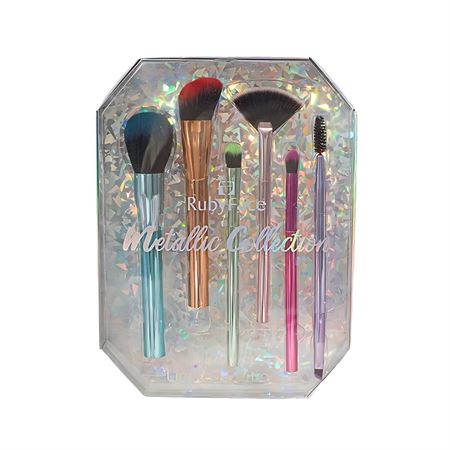 RubyFace Metallic Collection – Farverig Makeupbørster i 6 stk. (U)