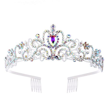 Prinsesse Diadem / Tiara - Sølv / Regnbue med rhinsten