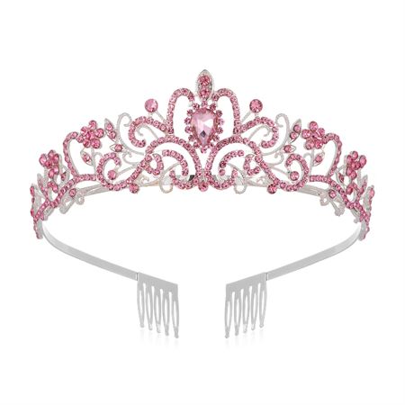 Prinsesse Diadem / Tiara - Rosa / Sølv med rhinsten