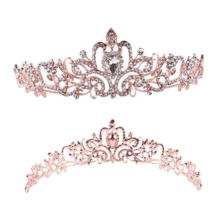 Prinsesse Diadem / Tiara - Rose Guld med rhinsten