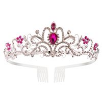 Prinsesse Diadem / Tiara - Sølv / Pink med rhinsten