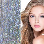 Bling Silver glitter hair Extensions 100 stk glitter hårstrå 80 cm - sølv