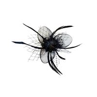 Elegant Sort Blomsterbrosche med Fjer – 2-i-1 Hårklemme & Nålespænde.