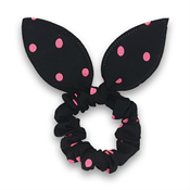 Scrunchie med sløjfe - Sort med pink prikker (U)