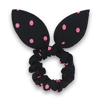Scrunchie med sløjfe - Sort med pink prikker (U)