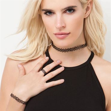 Choker halskæde, armbånd og fingerring - Klassisk Vintage stil