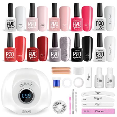 CLAVIER Nail Starter Kit - Pro Gellak sæt med 90W negletørrer med display, farver og tilbehør - Your Nails Studio Starter PRO Kit Set