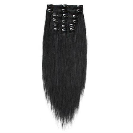 7set kunstigt fiber hår - Hair extensions Sort #1