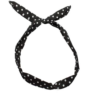 Flexi Hårbånd med ståltråd - sort med hvide polkaprikker