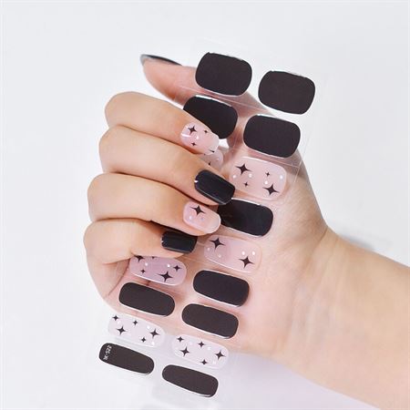 Semi Cured Gel Nail Stickers / Selvklæbende neglelak - Black Star (JK-255)