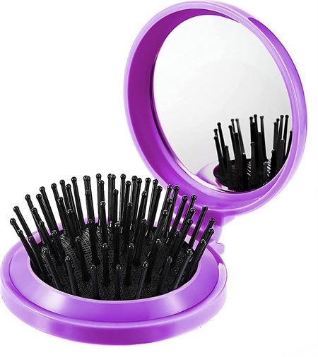 Kompakt makeup spejl med børste - Lilla