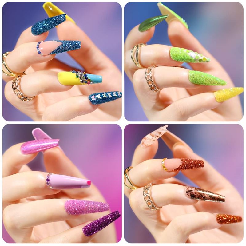 Nail / Negle Dekoration Kit manicure med perler, glitter & diamanter - flasker
