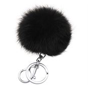 Pels Nøglering Pom Pom Fur Keyring - Sort