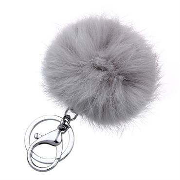 Pels Nøglering Pom Pom Fur Keyring - Grå