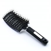 TBC Curved Paddle Brush - Detangling Hårbørste Med Vildsvinehår - Sort