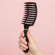 TBC Curved Paddle Brush - Detangling Hårbørste Med Vildsvinehår - Sort