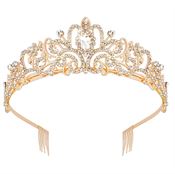 Prinsesse Diadem / Tiara - Guld med rhinsten