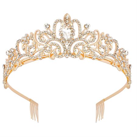 Prinsesse Diadem / Tiara - Guld med rhinsten