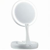 UNIQ Foldbart Makeup Spejl med LED-lys – Dobbeltsidet 1x/10x forstørrelse + 3 opbevaringsrum (Hvid)