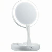 UNIQ Foldbart Makeup Spejl med LED-lys – Dobbeltsidet 1x/10x forstørrelse + 3 opbevaringsrum (Hvid)